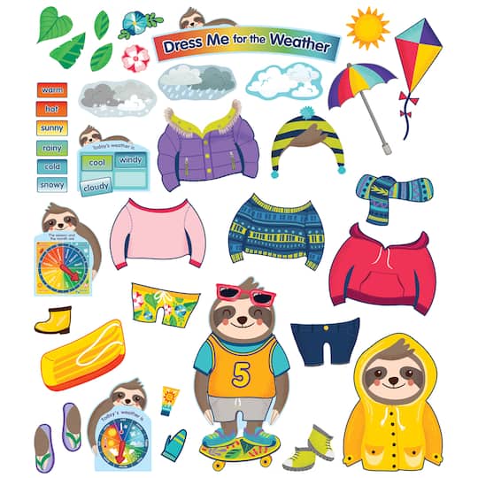 Carson Dellosa Education&#x2122; One World Dress Me for the Weather Sloth Bulletin Board Set
